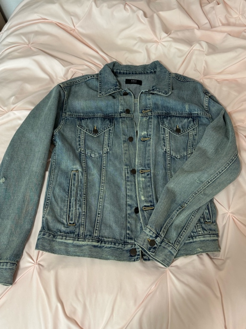 ABLE distressed light wash denim jacket